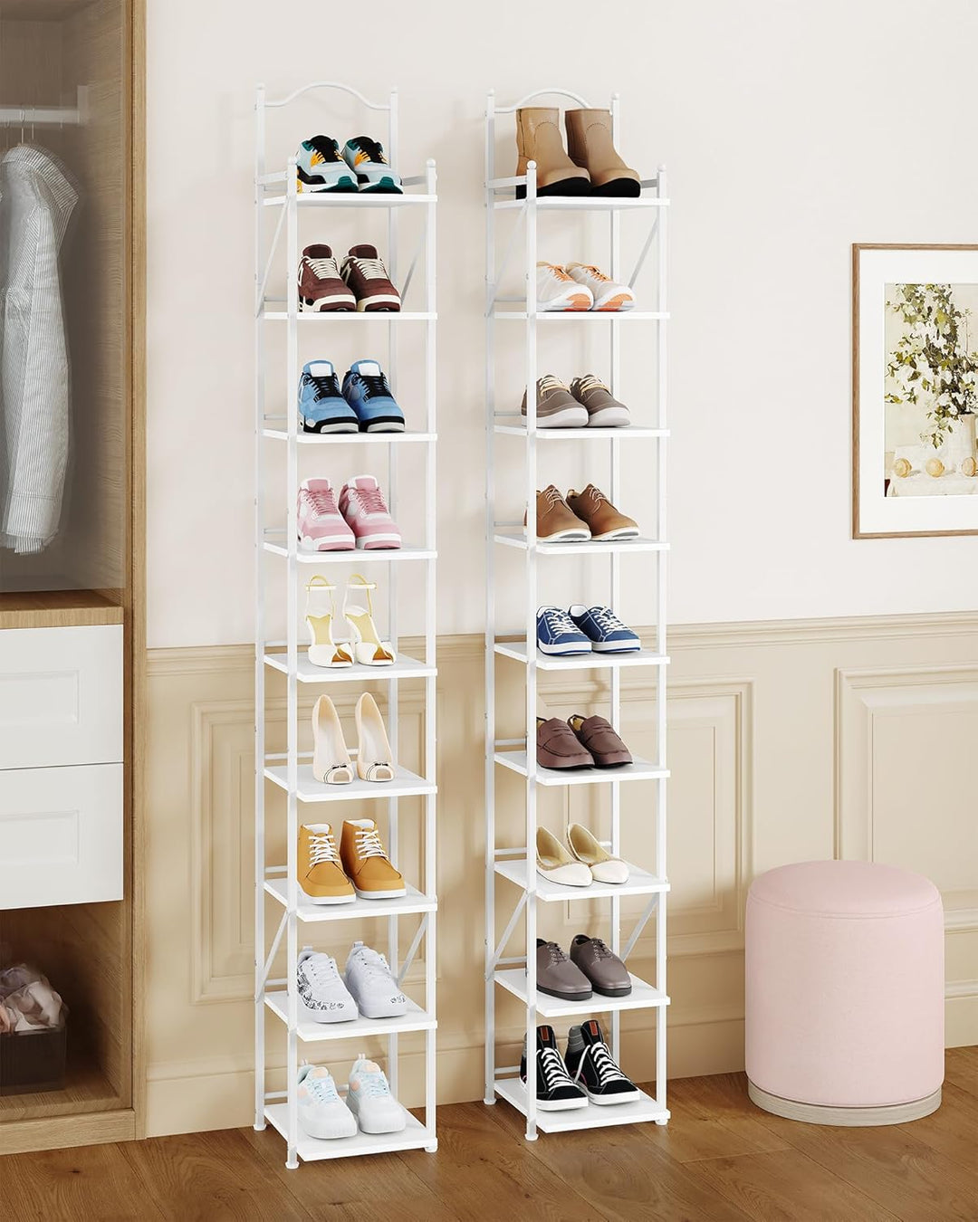 Hzuaneri Schuhregal, Schmales Schuhablage mit 9 Ebenen, 2 Einstellbaren Modi, Platzsparend, Schuhtur