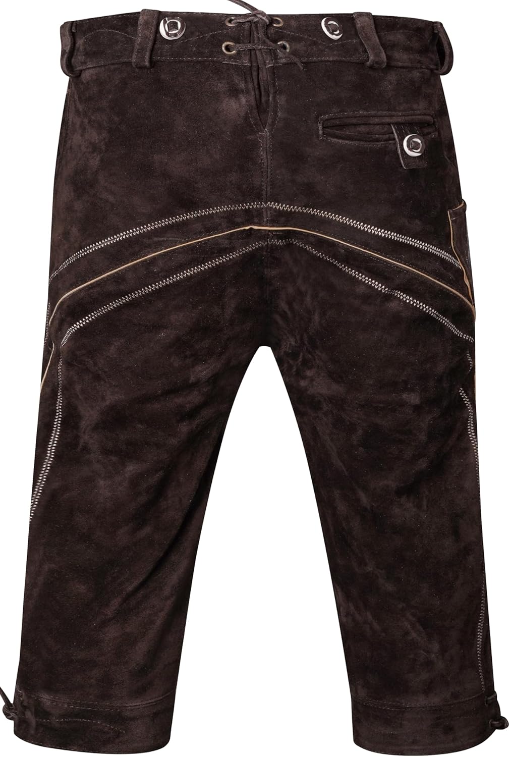 Herren Trachten Lederhose Kniebund mit Träger Rindvelourleder Dunkelbraun - Trachtenlederhose Herren