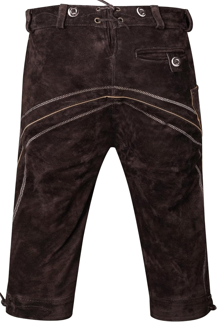 Herren Trachten Lederhose Kniebund mit Träger Rindvelourleder Dunkelbraun - Trachtenlederhose Herren