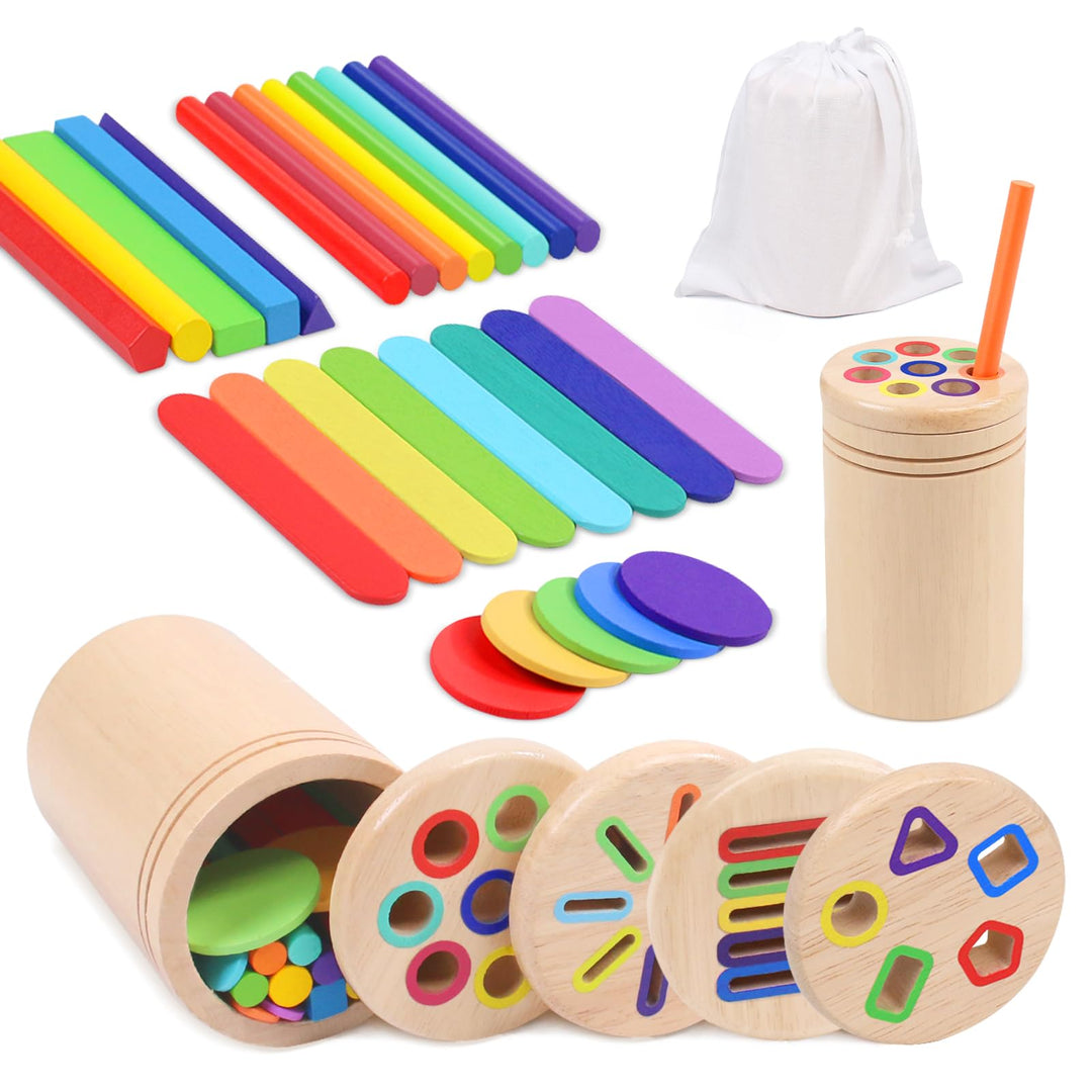 Montessori Spielzeug ab 1 2 3 Jahre – 4-in-1 Holzspielzeug mit Motorik, Sortier- und Sensorikspiel,