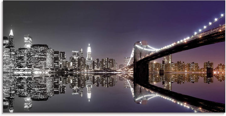 ARTland Glasbilder Wandbild Glas Bild einteilig 100x50 cm Querformat USA New York Skyline Nacht Städ