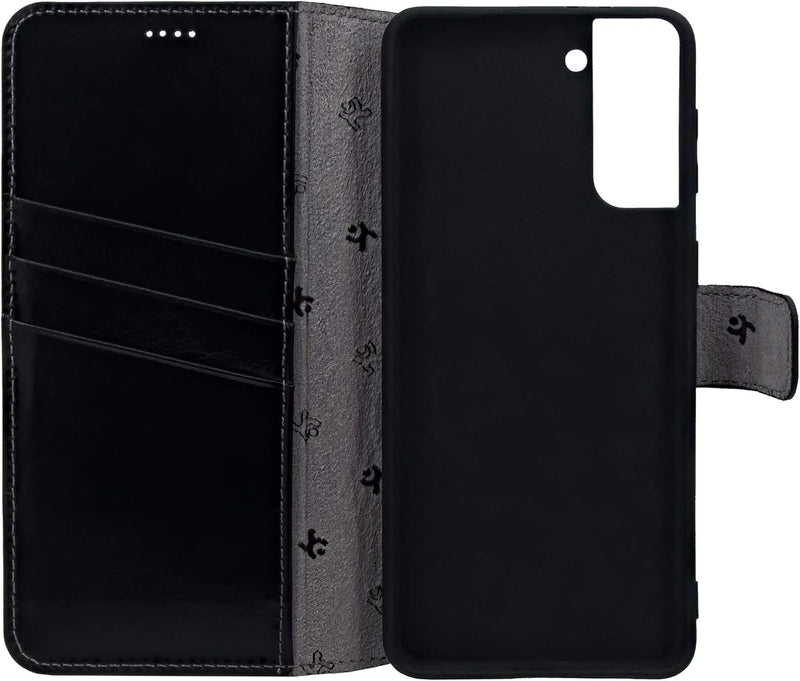 Suncase Book-Style Hülle kompatibel mit Samsung Galaxy S22 5G Leder Tasche (Slim-Fit) Lederhülle Han