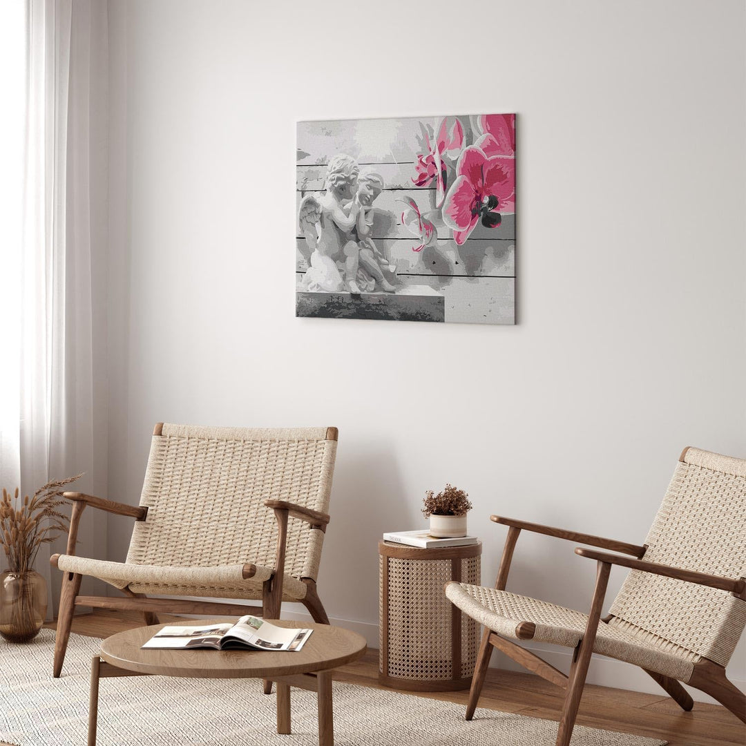 murando - Malen nach Zahlen Engel &amp; Blumen 60x40 cm Malset mit Holzrahmen auf Leinwand für Erwachsen