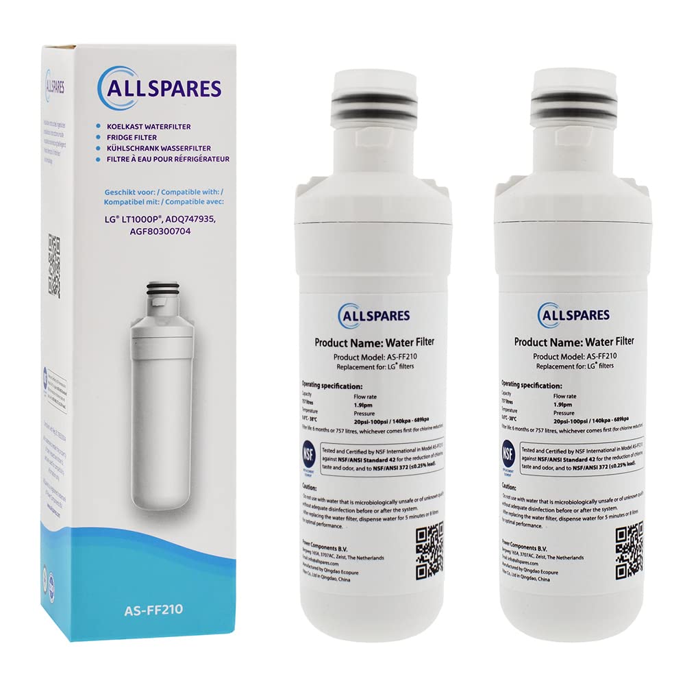 AllSpares Wasserfilter für Kühlschrank geeignet für LG LT1000P / AGF80300704 / ADQ74793501 (2 Stück)