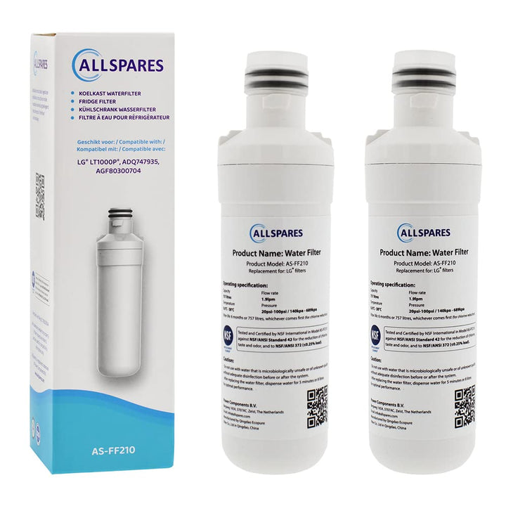 AllSpares Wasserfilter für Kühlschrank geeignet für LG LT1000P / AGF80300704 / ADQ74793501 (2 Stück)