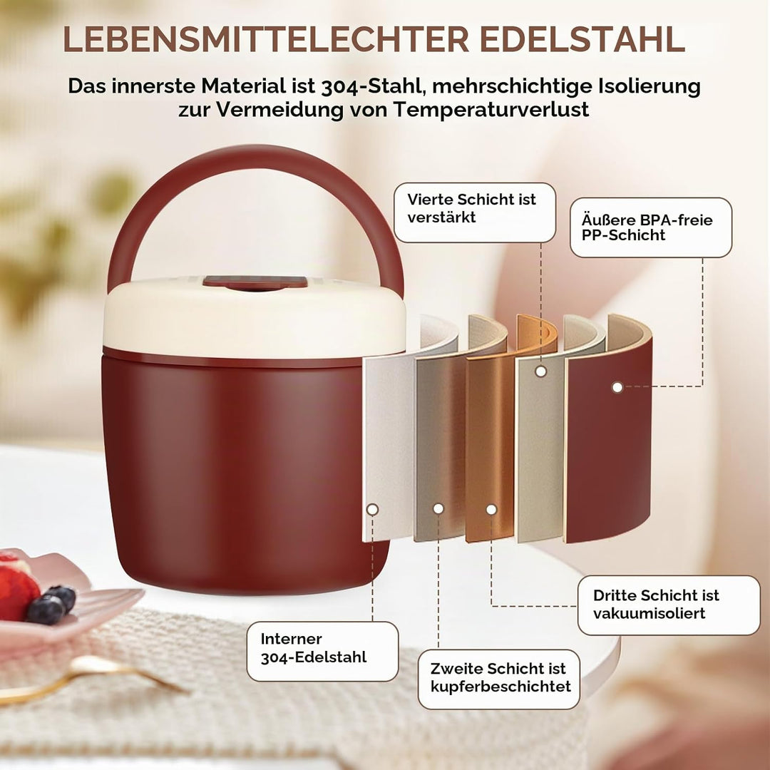 Cozary Thermobehälter für Essen 1200ml, Edelstahl 304 mit Löffel, Absolut Dicht, Hält 7 Stunden Heis