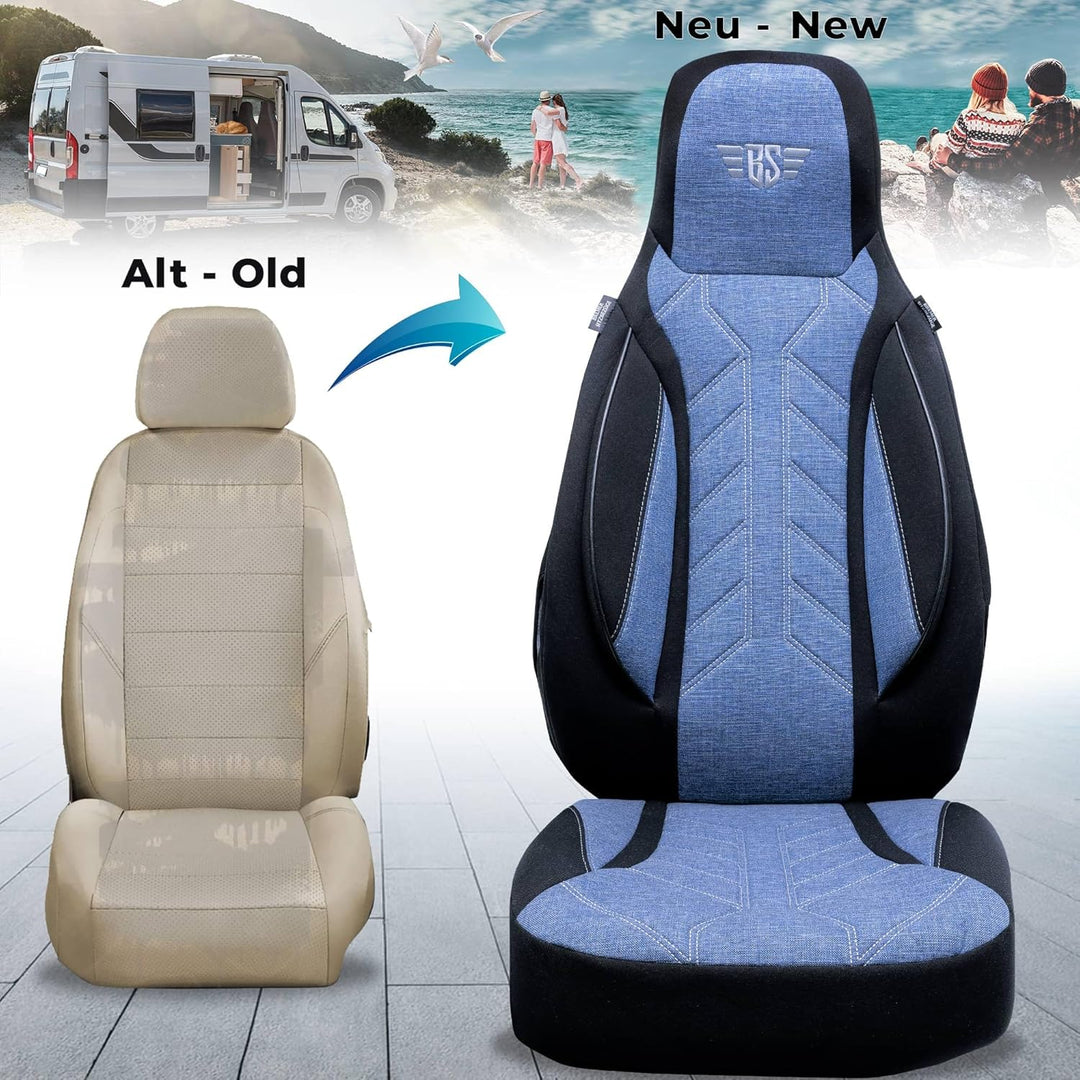 BREMER SITZBEZÜGE Wohnmobil Schonbezüge für FIAT Ducato Jumper Boxer PLKT206 PLKT206 - Schwarz/Blau,