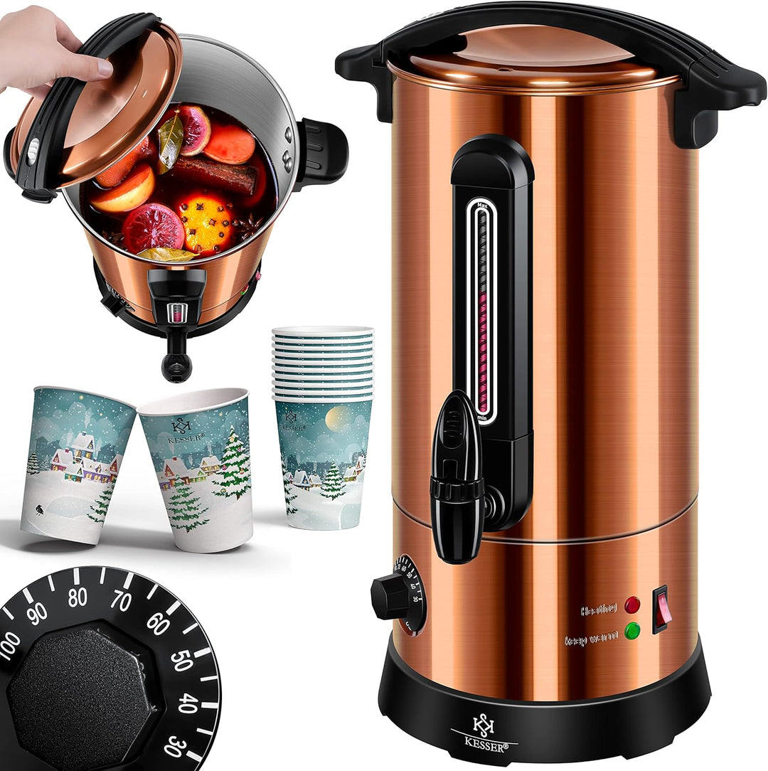 KESSER® Glühweinkessel 10L Edelstahl Inkl. 10x Becher Glühweinkocher mit Thermostat Glühweinautomat