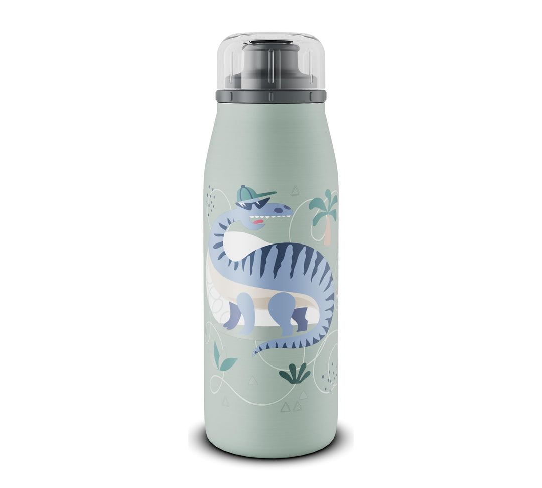 alfi KIDS ISO BOTTLE 350ml, grün mit Dinos, Isoliertrinkflasche Kinder Edelstahl, absolut dichter Dr