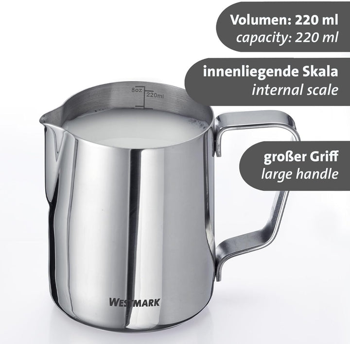 Westmark 2 tlg. Set Milchkännchen + Milchaufschäumer– Ideal zum Aufschäumen von Milch und veganen Al