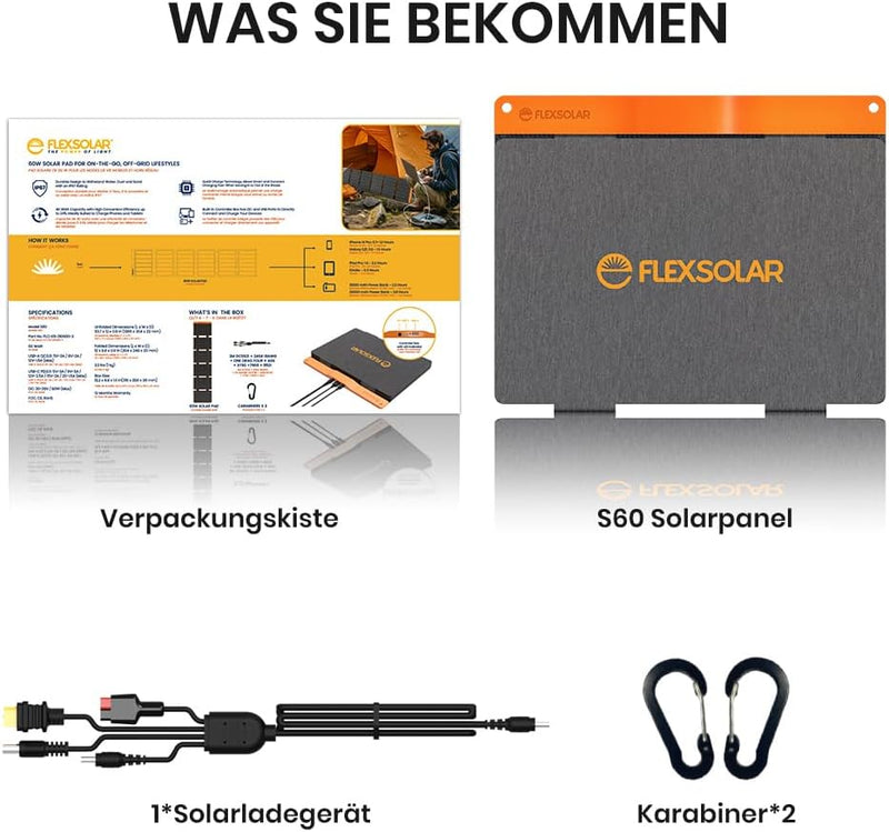 Solarpanel 60W, Flexsolar Tragbares faltbares Solarladegerät IP67 wasserdichtes Notstromcamping, gee