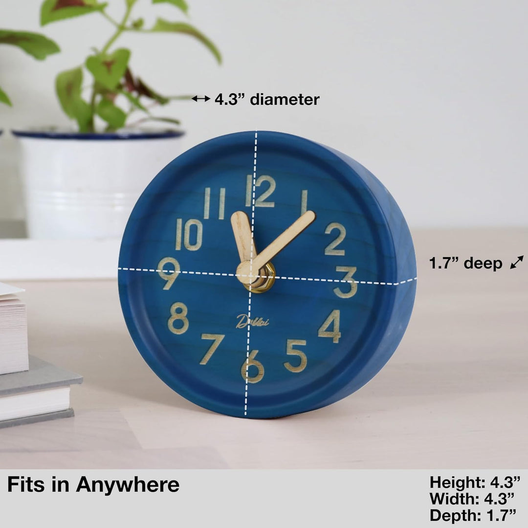 Driini Analoge Tischuhr aus Holz, 10,9 cm, dekorative Uhr aus Kiefernholz, kein Ticken, leicht zu le