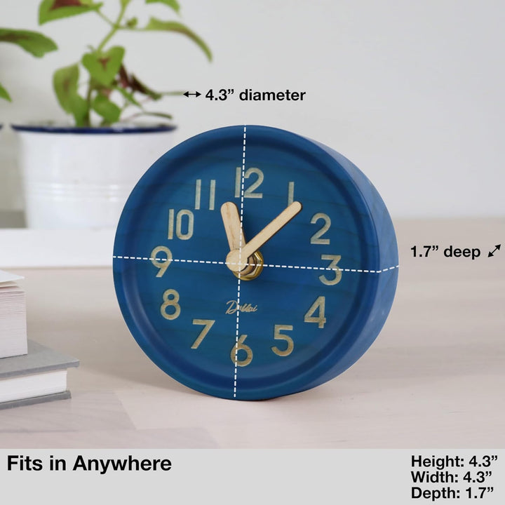 Driini Analoge Tischuhr aus Holz, 10,9 cm, dekorative Uhr aus Kiefernholz, kein Ticken, leicht zu le