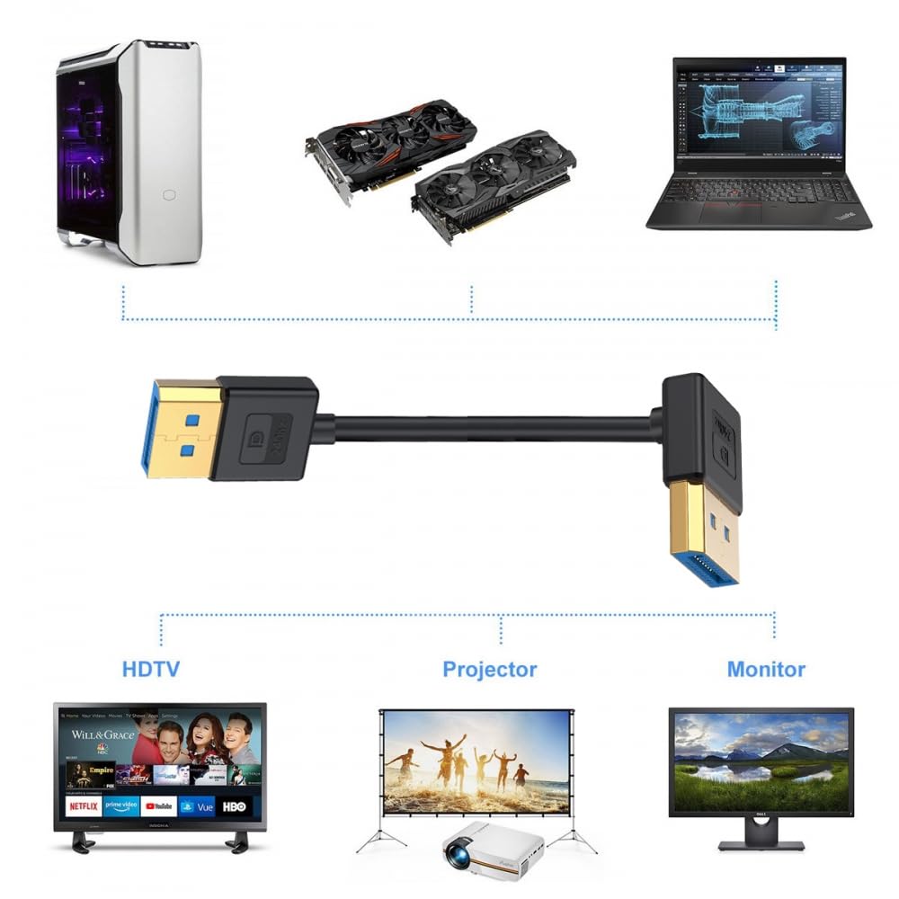 CY Cable Ultrafein nach oben abgewinkeltes DisplayPort 1.4 DP-zu-DP-Kabel 8K 60 Hz Kabel Ultra-HD UH