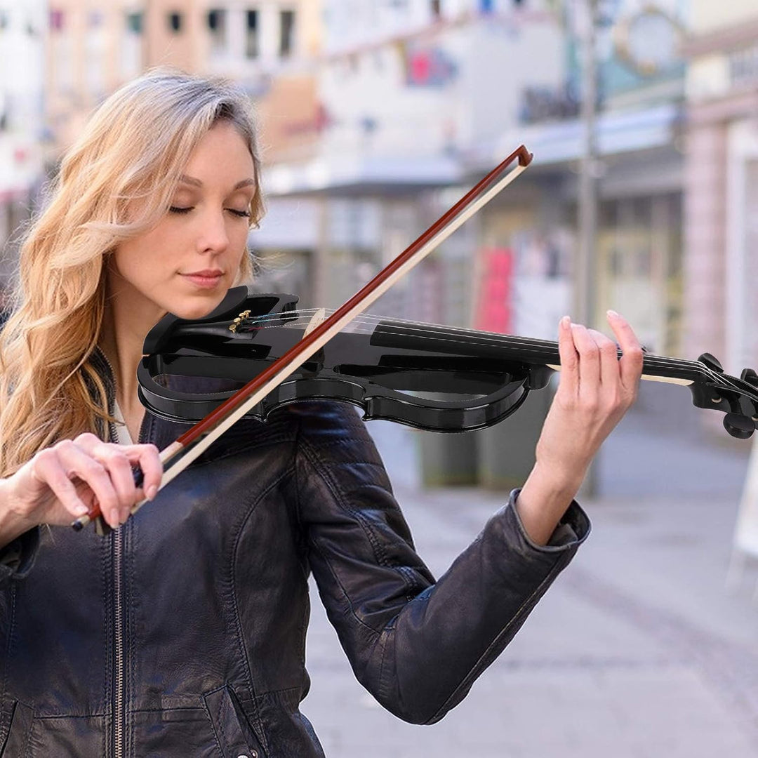 Vangoa Elektrische Violine Geige aus massivem Holz, 4/4, mit Ebenholzbeschlägen, Tragetasche, Audiok