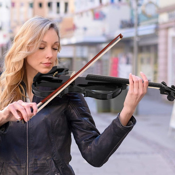 Vangoa Elektrische Violine Geige aus massivem Holz, 4/4, mit Ebenholzbeschlägen, Tragetasche, Audiok