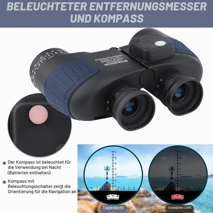BOSSDUN 10x50 Marine Fernglas,Fernglas mit Nachtsicht Entfernungsmesser und Kompass, für Wassersport