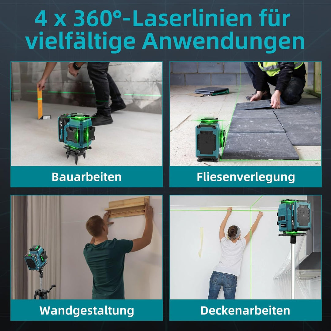 Yofidra Kreuzlinienlaser mit Stativ - 4 x 360°16 Linien Grün Laser Wasserwaage, Selbstnivellierender
