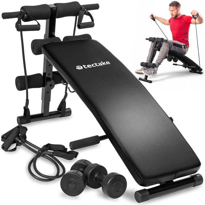 tectake Bauchtrainer 129 x 70 x 55 cm, multifunktionale Sit-up Bank aus Stahl, 5-fach höhenverstellb