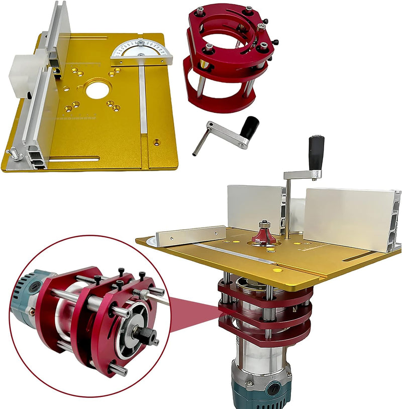 Router Lift, Frästisch für Oberfräsen mit Set 3 Frästisch Einlegeplatten Frästisch für Oberfräsen Pr