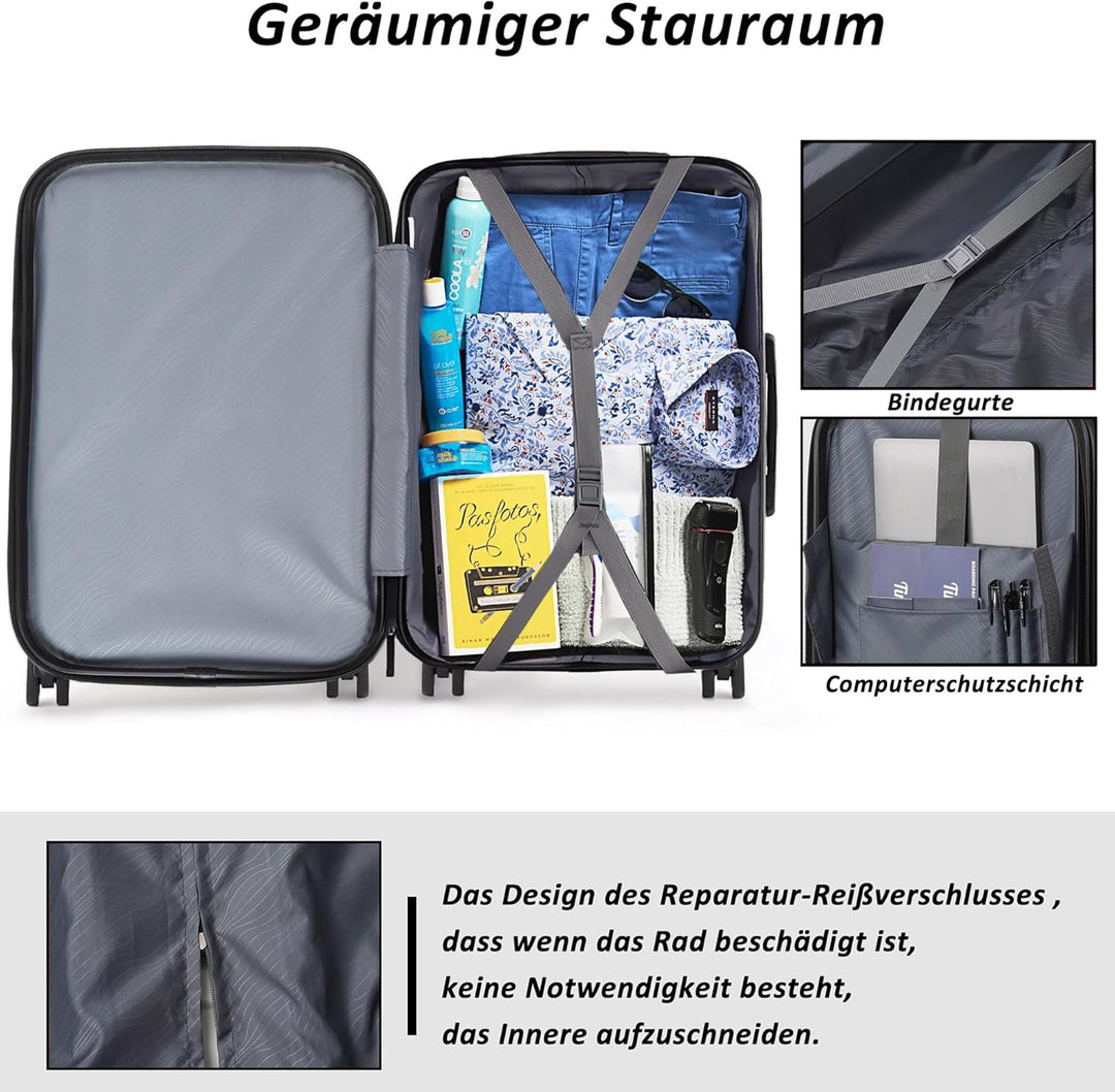 TANTOMI Handgepäck Koffer mit Laptopfach Erweiterbar, Hartschalenkoffer mit Zahlenschloss, Reisekoff