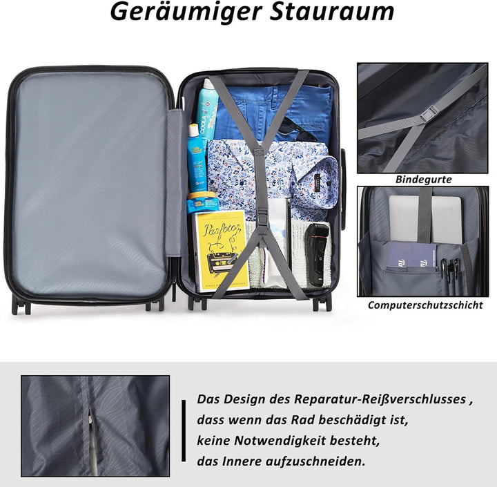 TANTOMI Handgepäck Koffer mit Laptopfach Erweiterbar, Hartschalenkoffer mit Zahlenschloss, Reisekoff