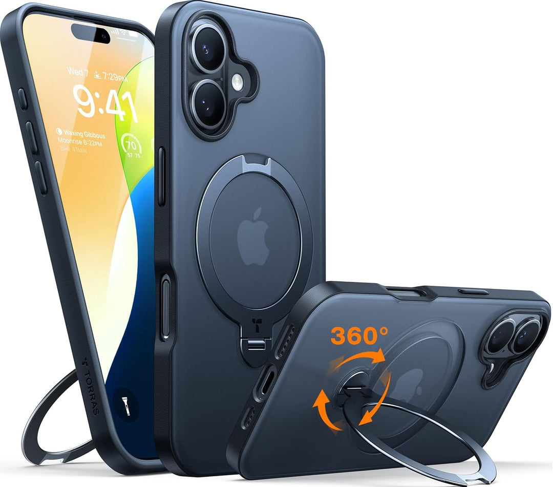 TORRAS 360° Ostand Spin für iPhone 16 Hülle für Magsafe (Magnetischer Robust Standring) Zertifiziert