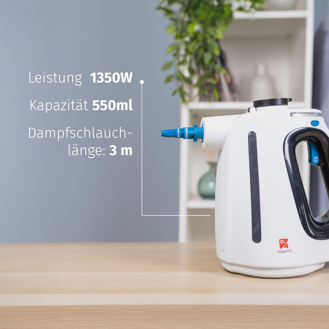 Di4 Vaporix Hand-Dampfreiniger 1350W, Kontinuierlicher Dampf 32 g/min, Aufheizung 30s, 16 Min Dampf,