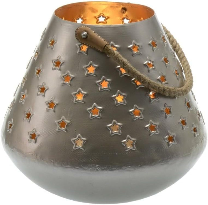 Locker Laterne Windlicht Metall Deko 27cm Silber Gold Sterne Henkel