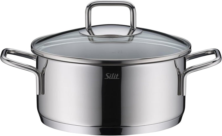 Silit Extra Cook, Bratentopf 20 cm mit Glasdeckel, Innenskalierung, breiter Schüttrand, hochwertiger