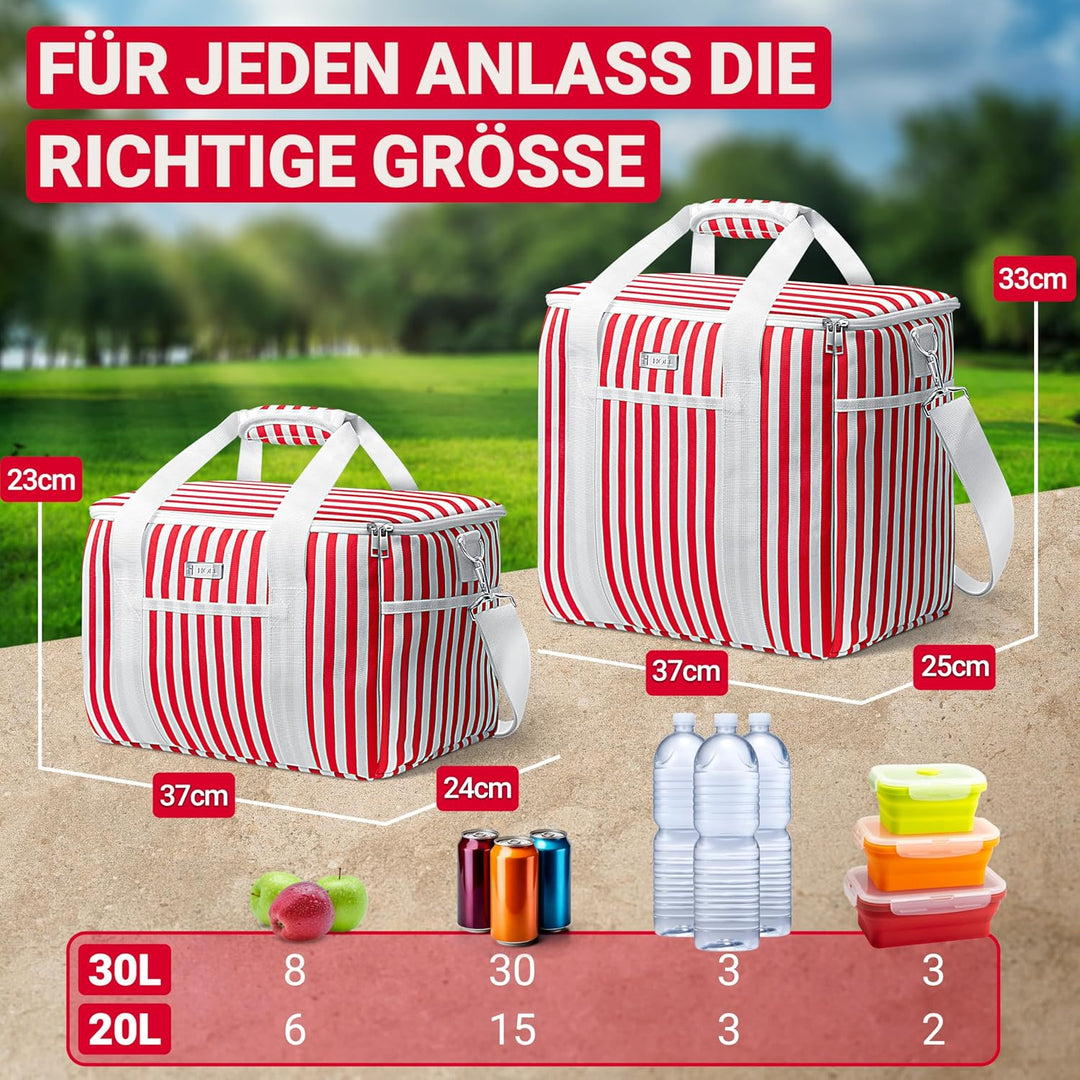 HOEL Kühltasche gross 20L & 30L faltbar - Isolierte Thermotasche - Lunchtasche wasserdicht & auslauf