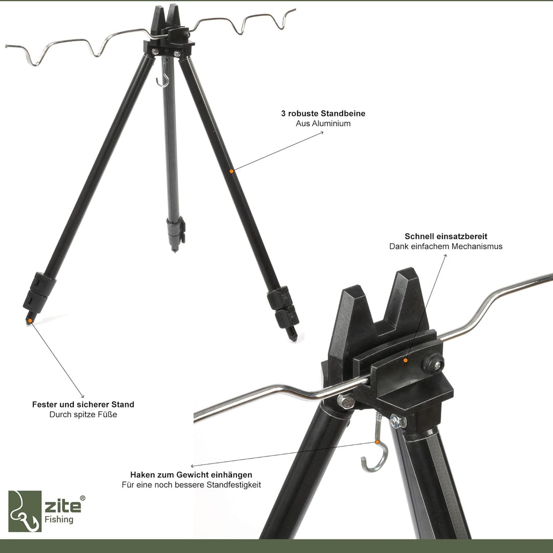 Zite Fishing Tripod Rutenständer – Teleskop Feeder-Angeln Rutenhalter 50-110cm – Rod Pod Alternative