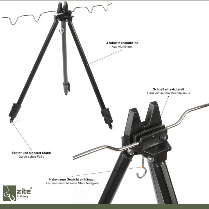Zite Fishing Tripod Rutenständer – Teleskop Feeder-Angeln Rutenhalter 50-110cm – Rod Pod Alternative