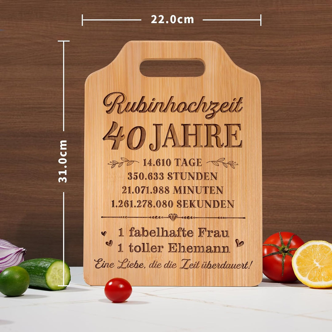 Rubinhochzeit Geschenke - Graviertes Bambus Schneidebrett, 40. Hochzeitstag, Geschenke zum 40 Hochze