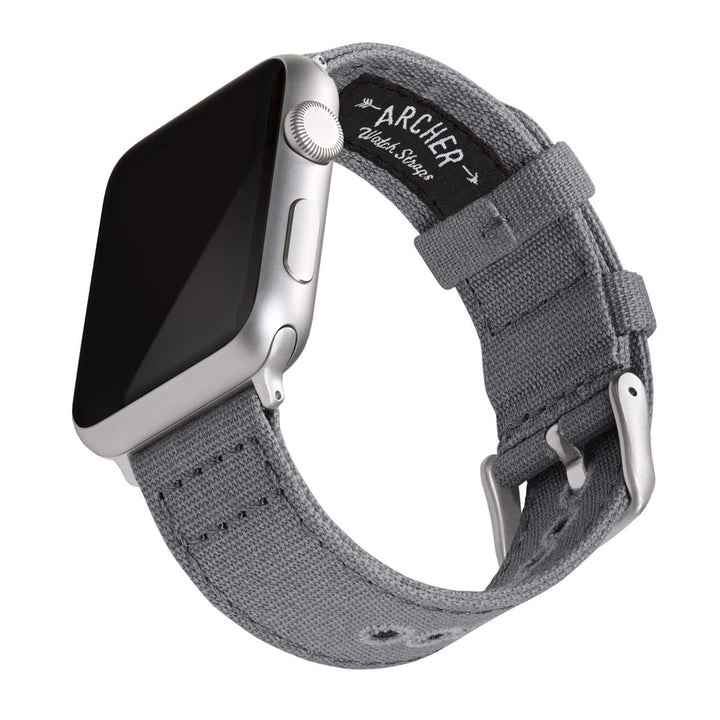 Archer Watch Straps - Canvas-Uhrenarmband für Apple Watch 38/40/41 mm Apple Watch Schiefergrau, Silb