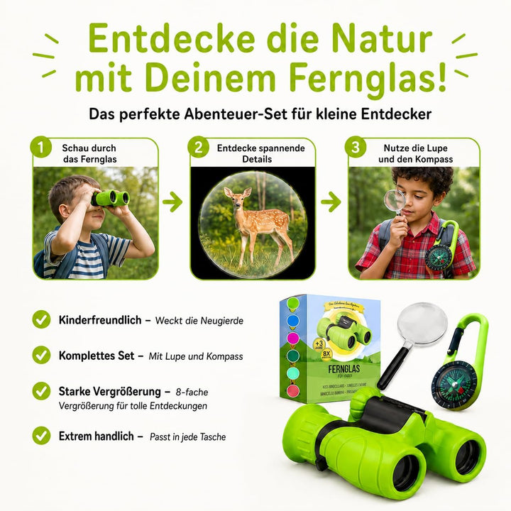 Fernglas für Kinder - Optimales Ostergeschenk - Starke Vergrösserung 8X21 – Umfangreiches Set inklus