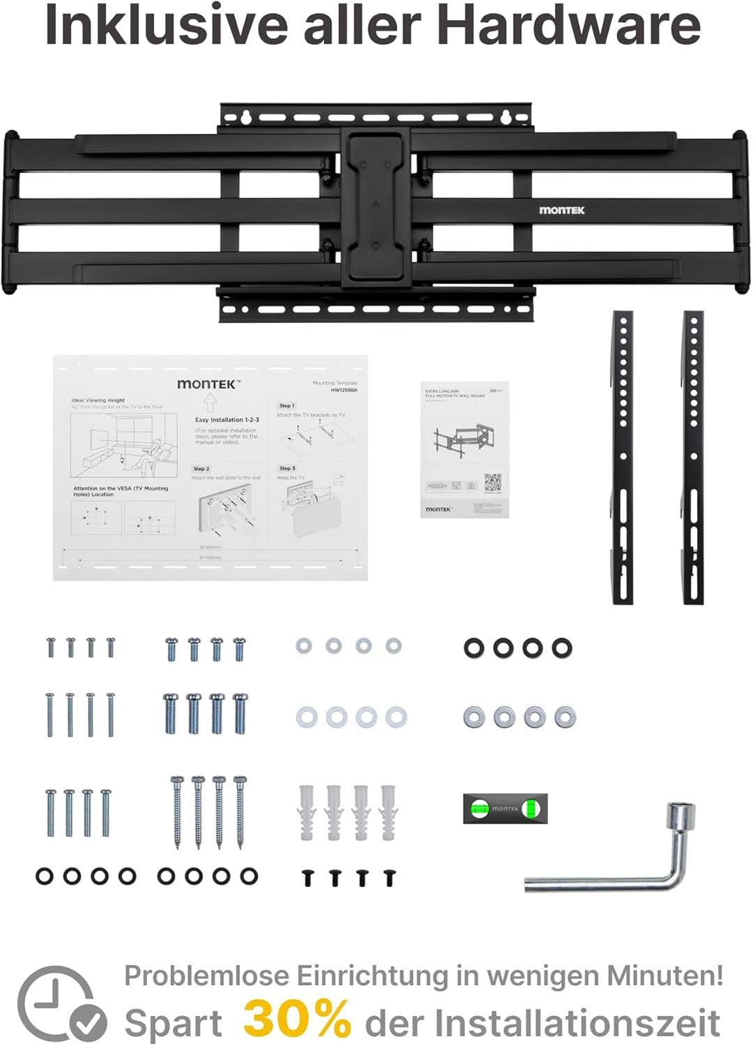 monTEK Langarm 1080mm TV Wandhalterung für 43-90 Zoll Flach & Curved Monitor bis zu 60kg, Schwenkbar