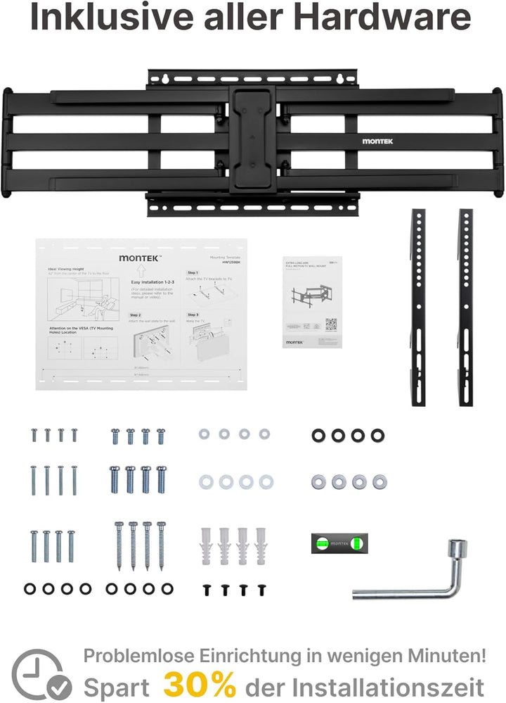 monTEK Langarm 1080mm TV Wandhalterung für 43-90 Zoll Flach & Curved Monitor bis zu 60kg, Schwenkbar