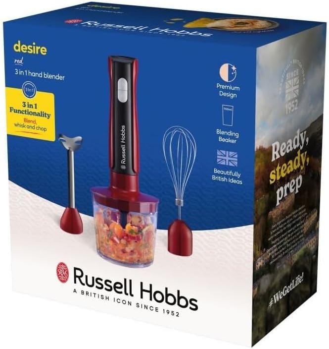 Russell Hobbs 3-in-1 Stabmixer, elektrischer Zerkleinerer, 3 Aufsätze für Brei, Smoothies und Cremes