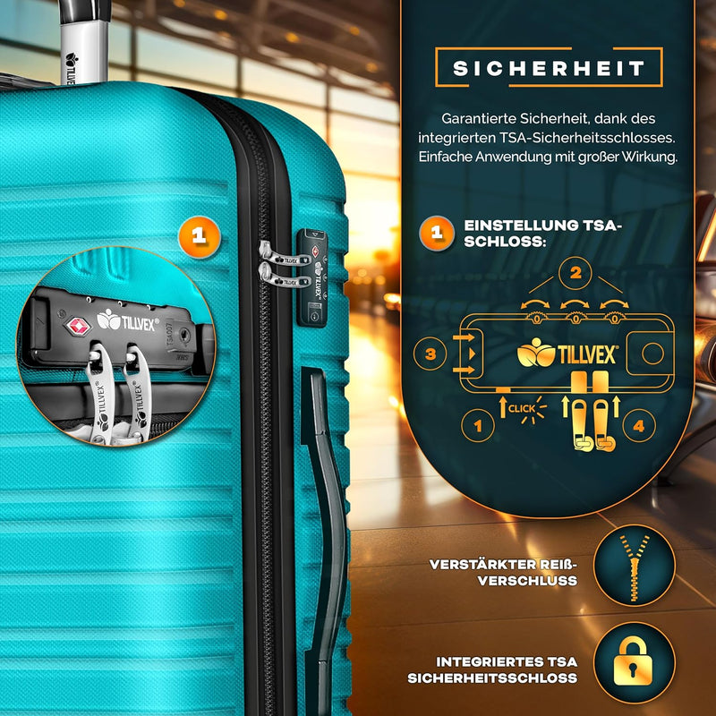 tillvex® Reisekoffer Set 3-tlg mit Gepäckwaage, Koffergurte und Kofferanhänger | Hartschale Kofferse