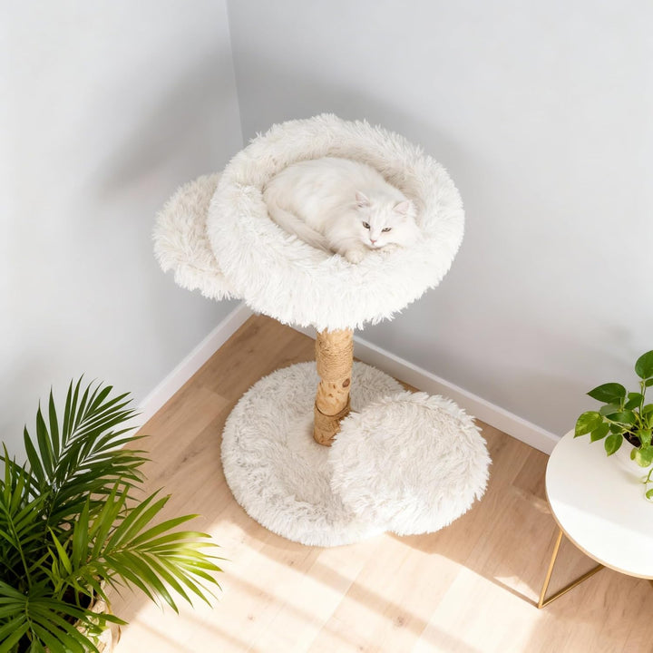 SOARS Kratzbaum Holz, 90 cm Katzenbaum mit 3 Plattformen, Kratzsäulen & Plüschball, Katzenkratzbaum