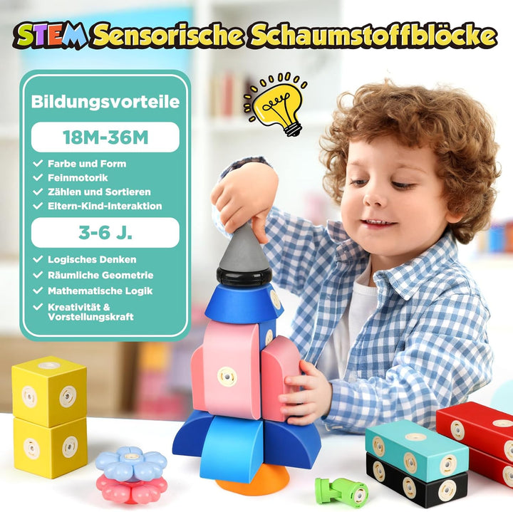 Magnetische Bausteine Spielzeug für Kinder 3-6, 100 Stück Schlossbau-Softblöcke Lernspielzeug für Ki