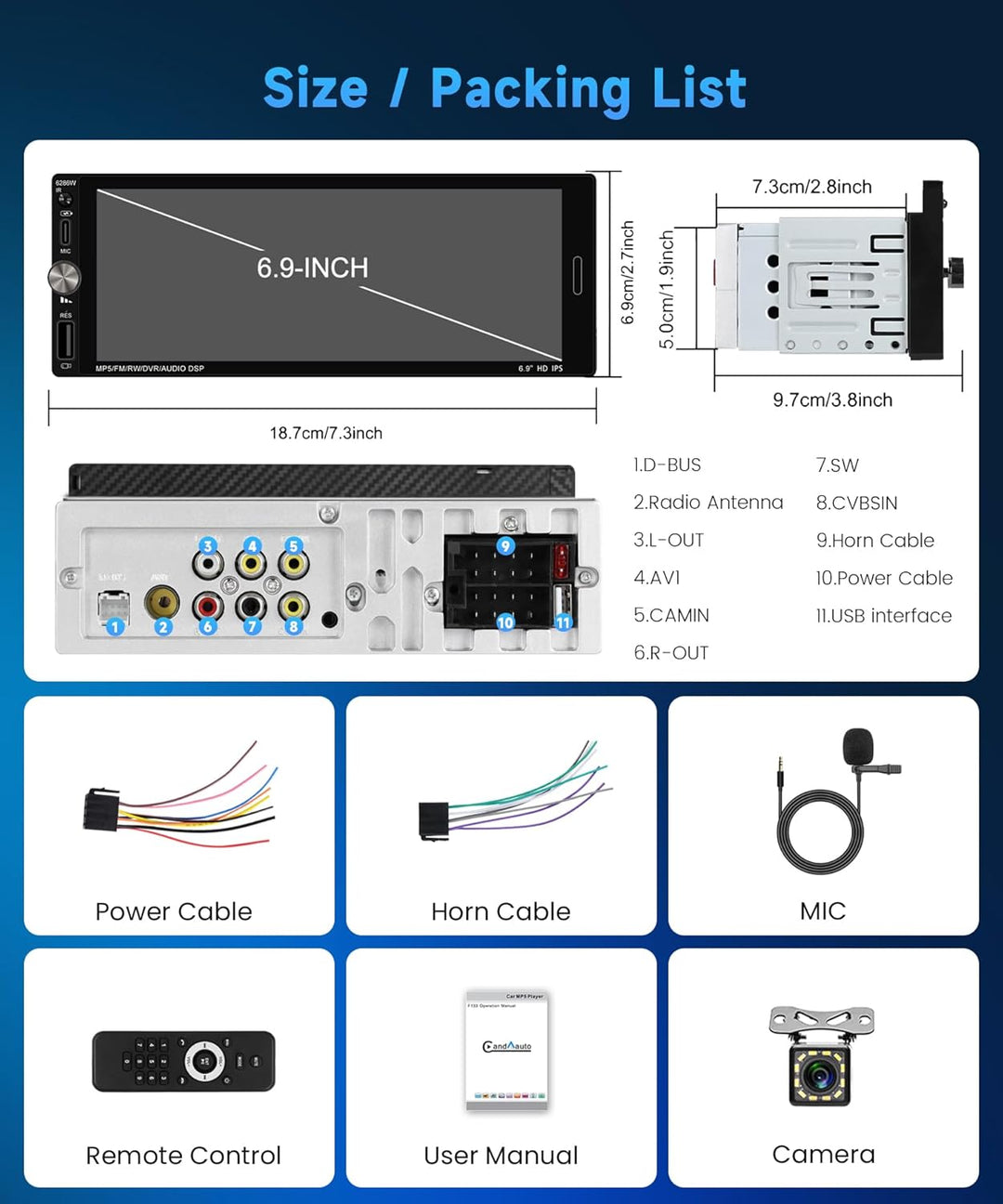 Rimoody Autoradio 1 Din mit Wireless Carplay Android Auto, 6.9 Zoll 1 Din Autoradio Bluetooth Kompat