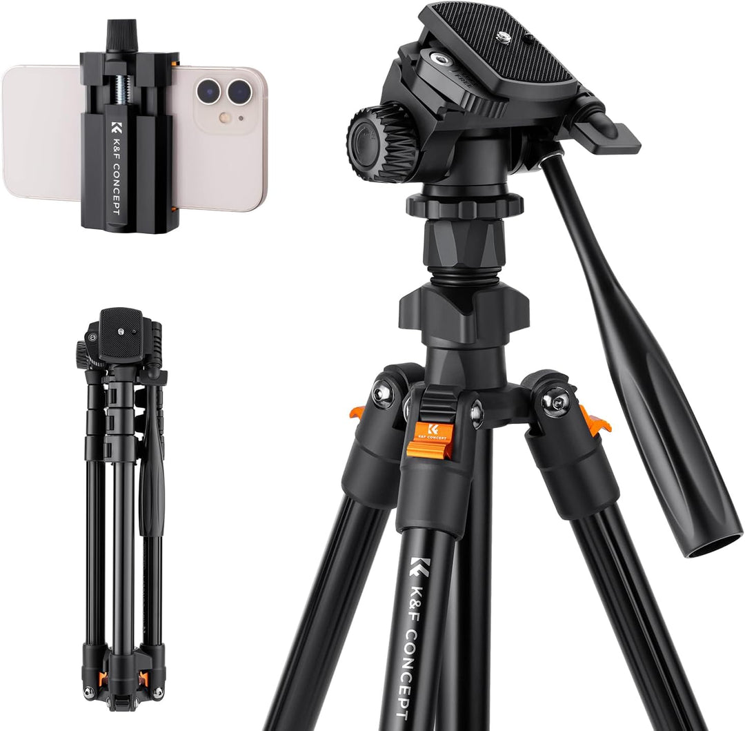 K&F Concept 177cm Kamera Handy Stativ,Video Stativ, Neues Leichtes Reisestativ, Tripod mit 3-Wege-Ko