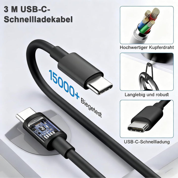 2Pack 45W Dual Port USB C Ladegerät, iPhone 17/16/15 Ladegerät mit 3M langem USB C Ladekabel, PD Sch
