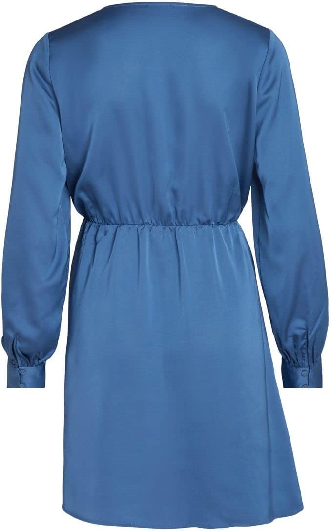 Vila Damen Viellette Wrap L/S Dress/Su-Noos Kleid 38 Federal Blue, 38 Federal Blue