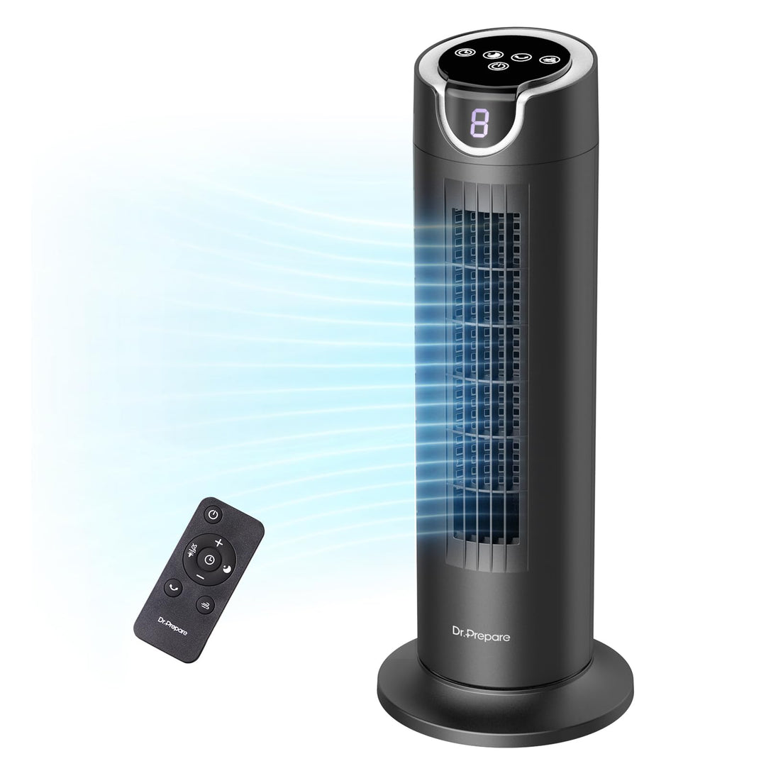 DR.PREPARE Turmventilator mit 12W DC Motor, Tischventilatoren mit Fernbedienung, 25 dB, 8 Geschwindi