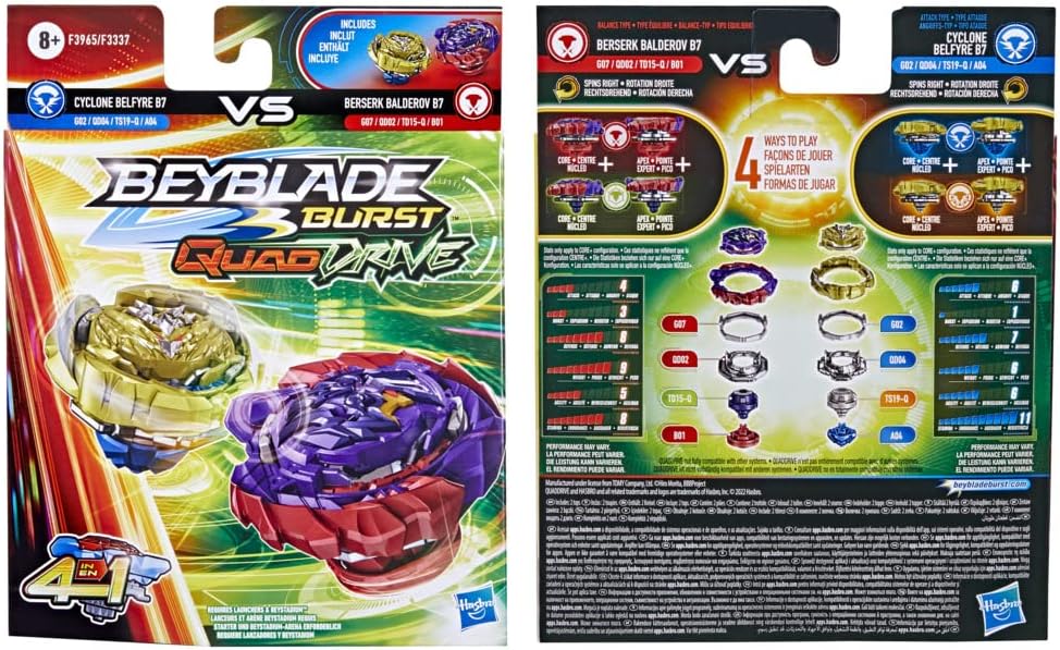 Beyblade Burst QuadDrive Berserk Balderov B7 und Cyclone Belfyre B7 Doppelpack − Battle Kreisel Mult
