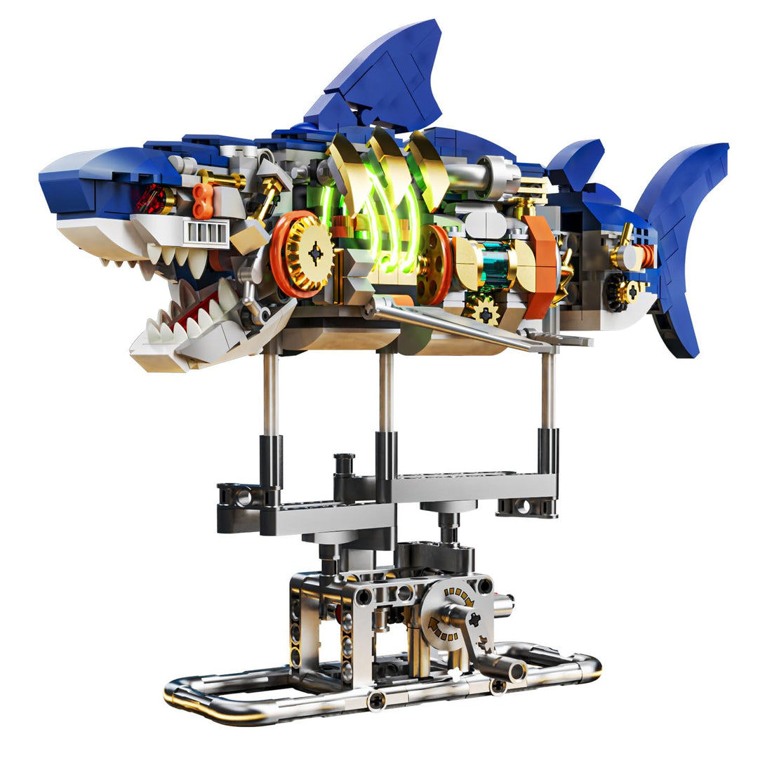 INSOON Technik Hai Bauspielzeug mit Schwenkbarem Körper & Licht, 687 Stück Meerestier Bausteine Mode