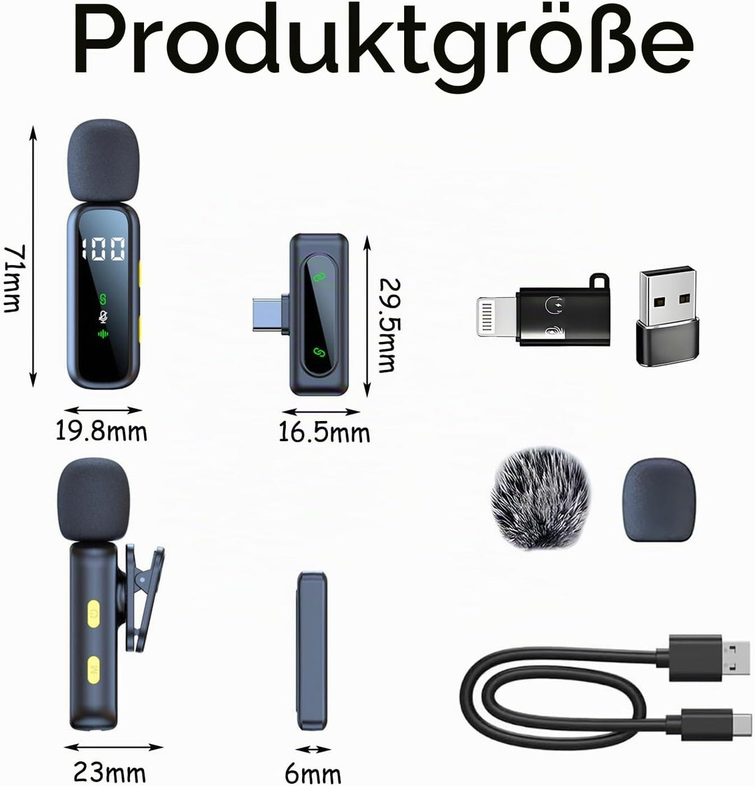 Mikrofon Handy, Kabelloses Lavalier Mikrofon für iPhone, Android, PC, Mini Mikrofon mit Geräuschunte